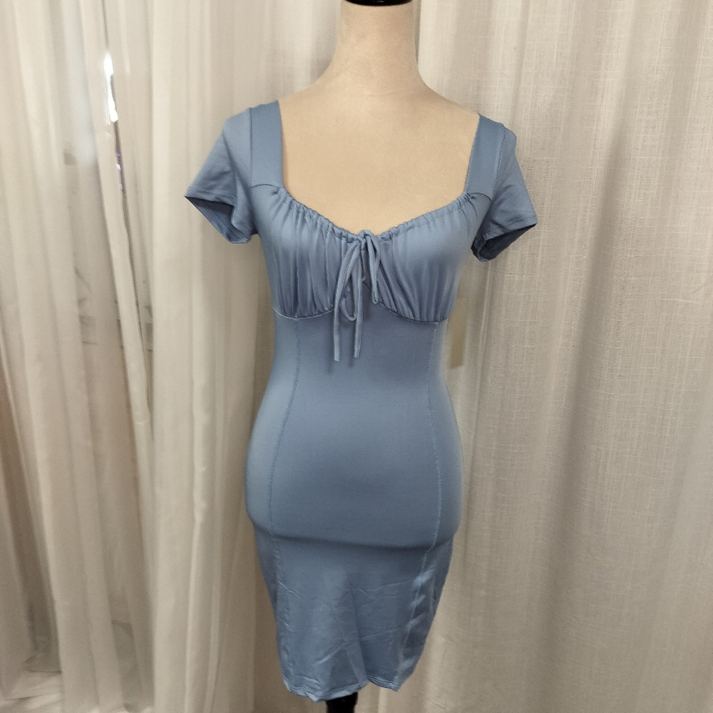 2/$30 NWT Gaze Pastel Ice Baby Blue Pastel Mini Satin Dress‎ Size XS Milkmaid